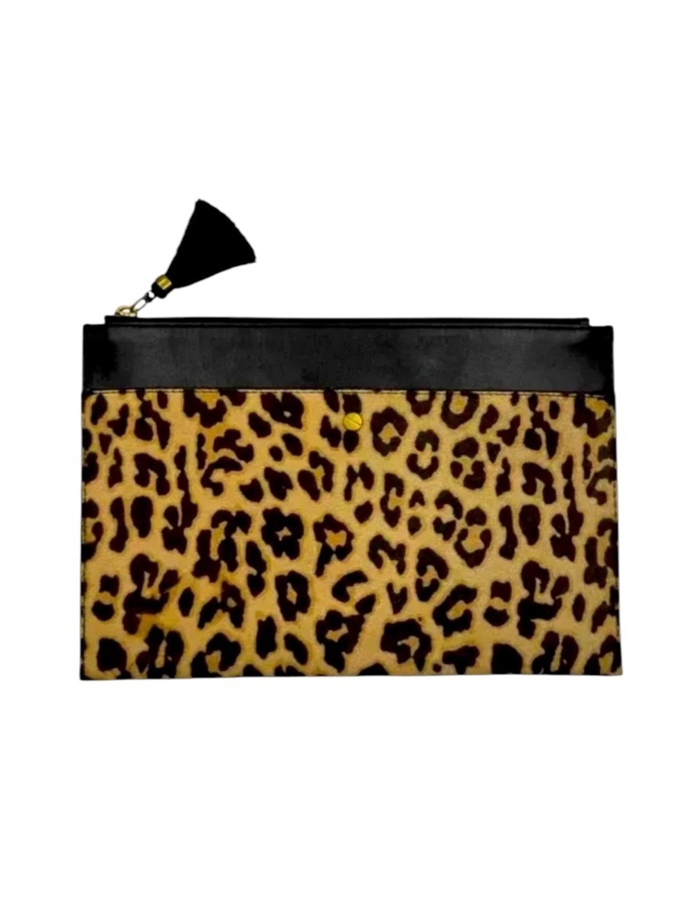 J. Crew Calfskin and Leather Clutch Zipper Pouch Black